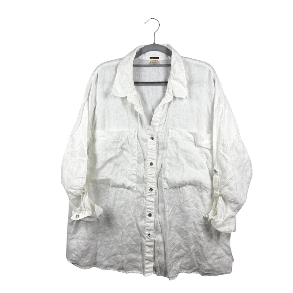 MAGASCHONI White Pure 100% Linen Button Up Shirt‎ Women's Sz XL  NWT $168